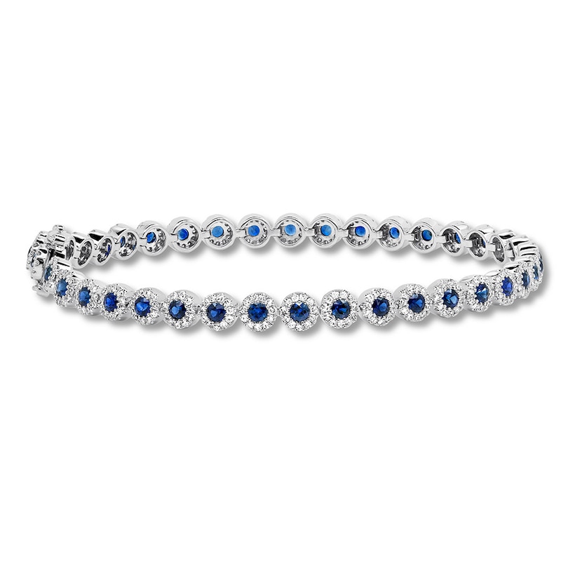 Shy Creation Sapphire Bracelet 1-1/5 cttw Diamonds 14K White Gold 7" SC555002679