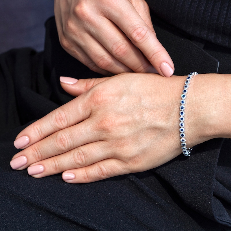Shy Creation Sapphire Bracelet 1-1/5 cttw Diamonds 14K White Gold 7" SC555002679