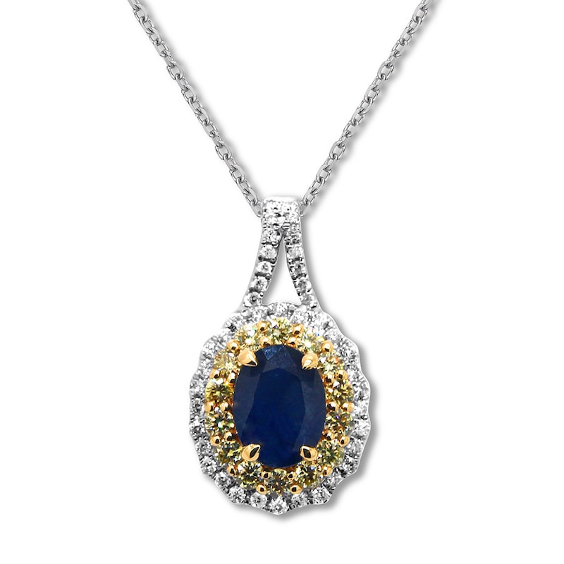 Natural Sapphire Necklace 5/8 ct tw Diamonds 14K White Gold