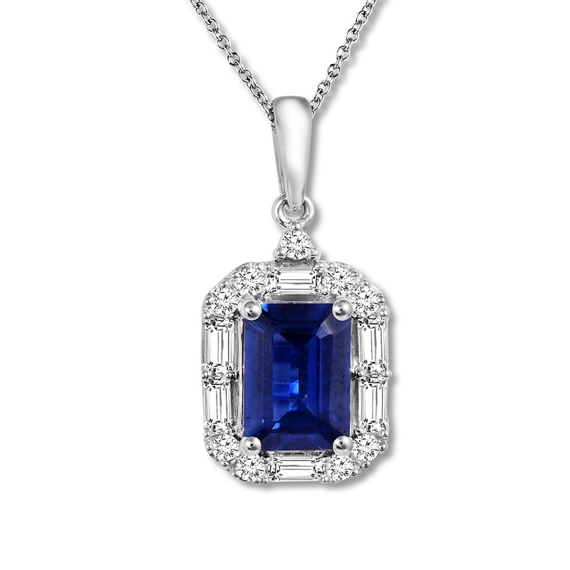 Main Image 1 of Natural Sapphire Necklace 1/4 ct tw Diamonds 14K White Gold