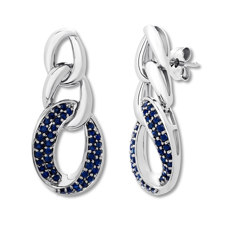 Main Image 1 of Natural Sapphire Link Drop Earrings 10K White Gold