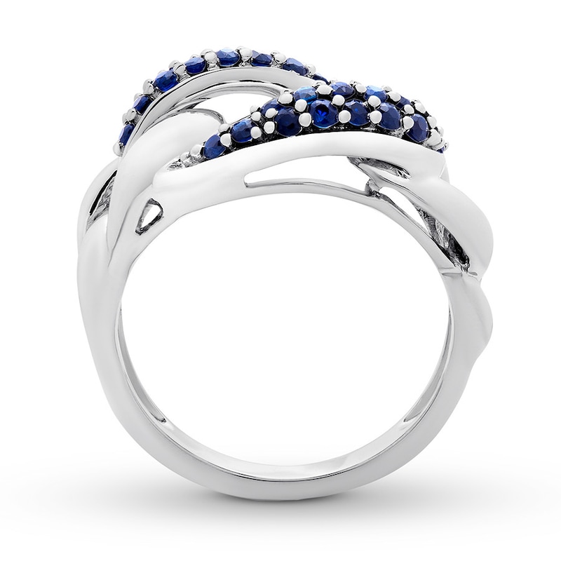 Natural Sapphire Link Ring 10K White Gold