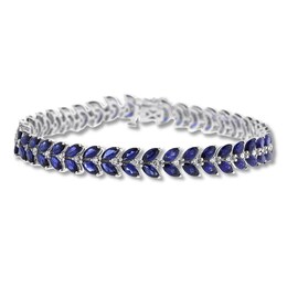 Lab-Created Sapphire Bracelet 3/4 ct tw Diamonds 14K White Gold