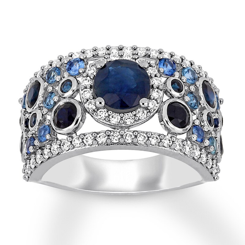 Natural Sapphire Ring 1/2 carat tw Diamonds 14K White Gold