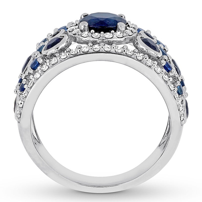 Natural Sapphire Ring 1/2 carat tw Diamonds 14K White Gold