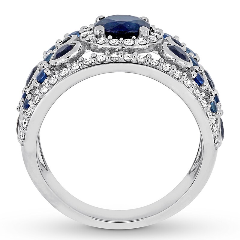 Natural Sapphire Ring 1/2 carat tw Diamonds 14K White Gold