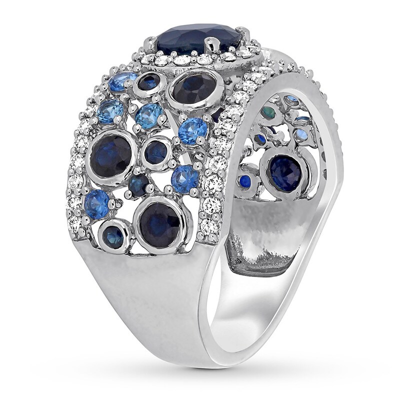 Natural Sapphire Ring 1/2 carat tw Diamonds 14K White Gold