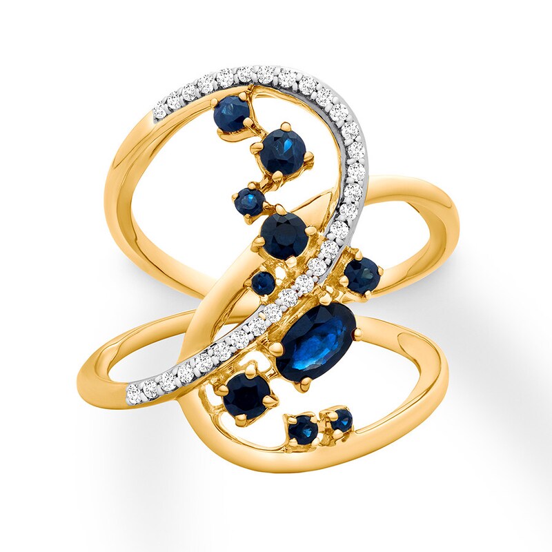 Main Image 1 of Natural Sapphire Ring 1/6 ct tw Diamonds 10K Yellow Gold