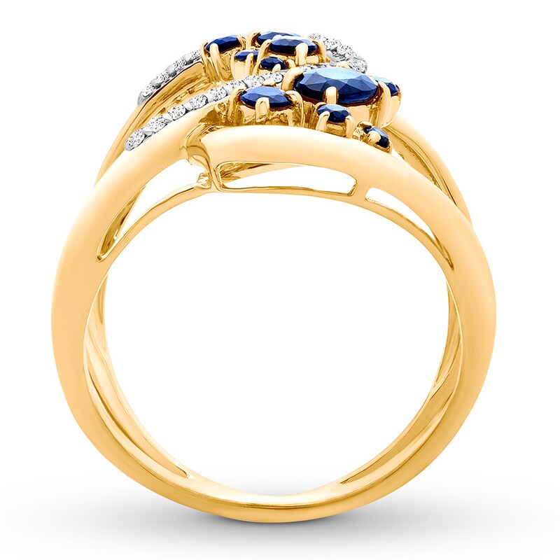 Main Image 2 of Natural Sapphire Ring 1/6 ct tw Diamonds 10K Yellow Gold
