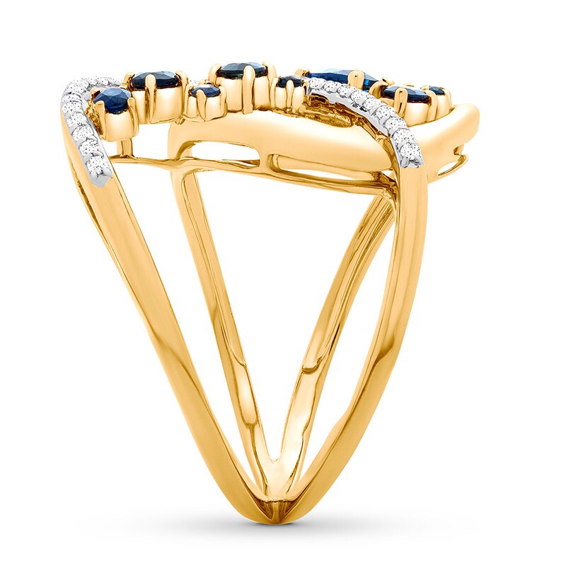 Main Image 3 of Natural Sapphire Ring 1/6 ct tw Diamonds 10K Yellow Gold
