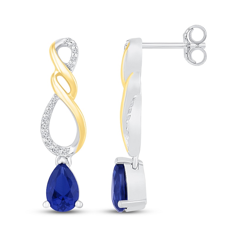 Lab-Created Sapphire Infinity Earrings 1/15 ct tw Diamonds Sterling Silver/10K Yellow Gold
