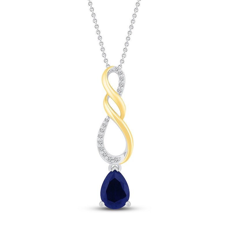 Main Image 1 of Lab-Created Sapphire Infinity Necklace Sterling Silver/10K Yellow Gold