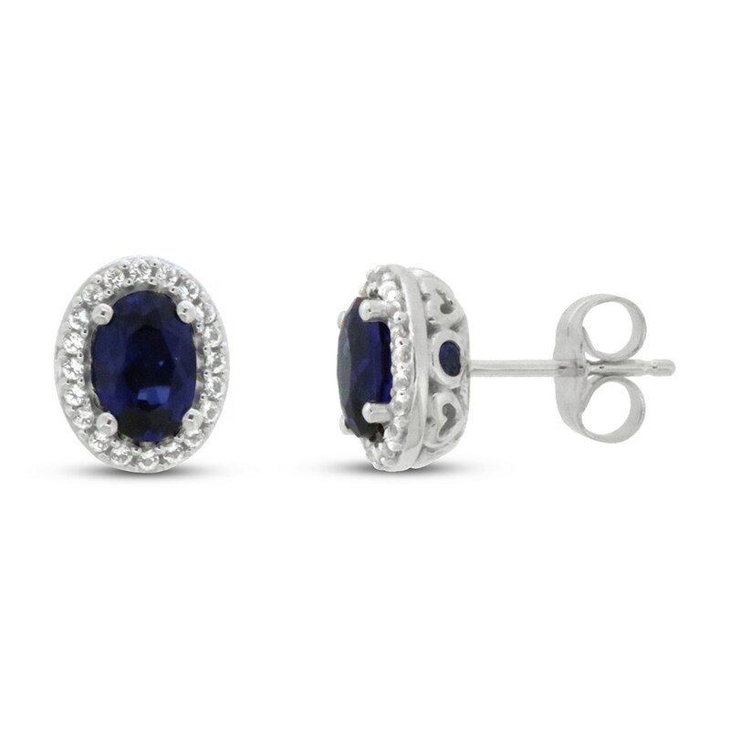 Lab-Created Sapphire & White Topaz Earrings 10K White Gold