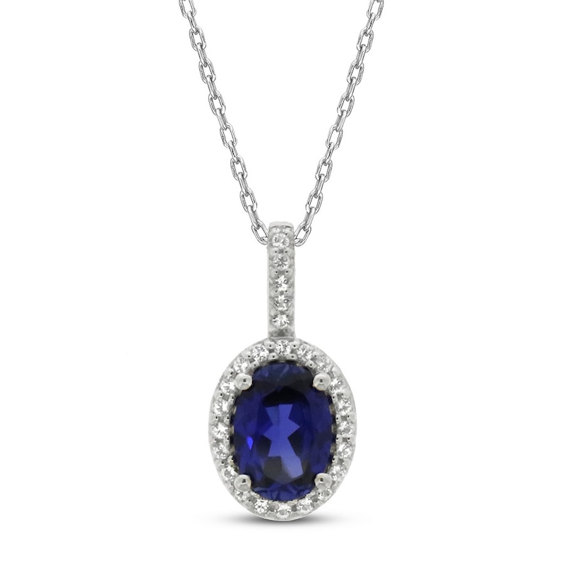 Main Image 1 of Lab-Created Sapphire & White Topaz Necklace 10K White Gold