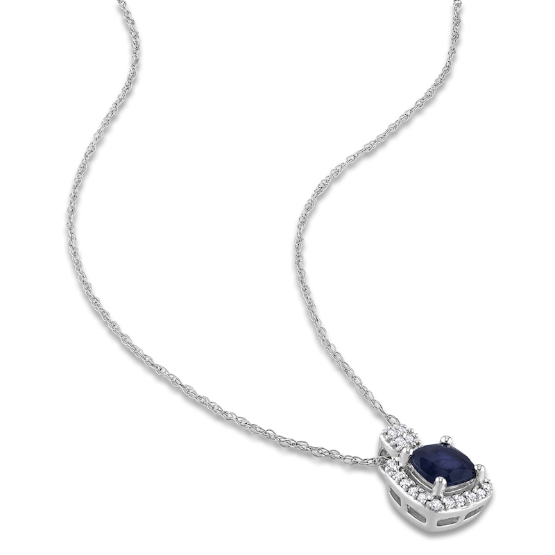 Main Image 2 of Sapphire Necklace 1/10 ct tw Diamonds 10K White Gold