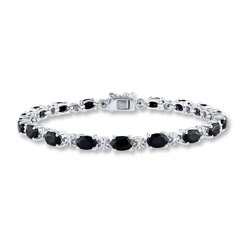 Natural Sapphire Bracelet Diamond Accents Sterling Silver