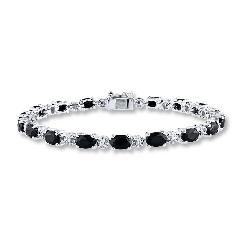 Main Image 1 of Natural Sapphire Tennis Bracelet Diamond Accents Sterling Silver