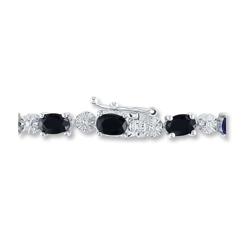 Main Image 2 of Natural Sapphire Tennis Bracelet Diamond Accents Sterling Silver