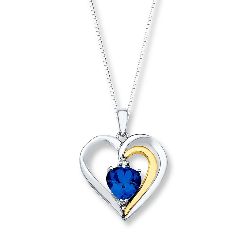 Main Image 1 of Heart Necklace Lab-Created Sapphire Sterling Silver/10K Yellow Gold