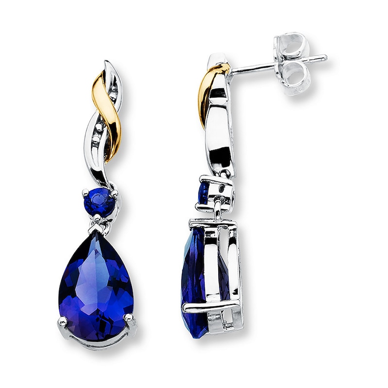 Lab-Created Sapphire Earrings Sterling Silver/10K Yellow Gold