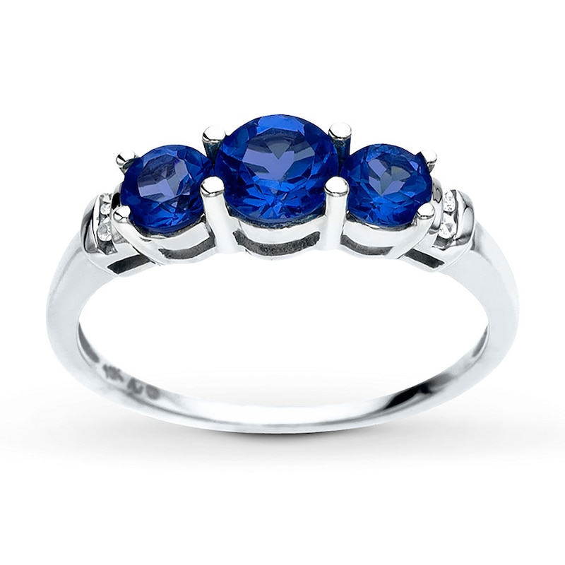 Lab-Created Sapphire Ring Diamond Accents 10K White Gold