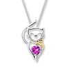 Thumbnail Image 1 of Cat Necklace Lab-Created Sapphire Sterling Silver/10K Yellow Gold