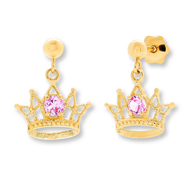 Main Image 2 of Children's Crown Earrings Lab-Created Sapphires 14K Yellow Gold
