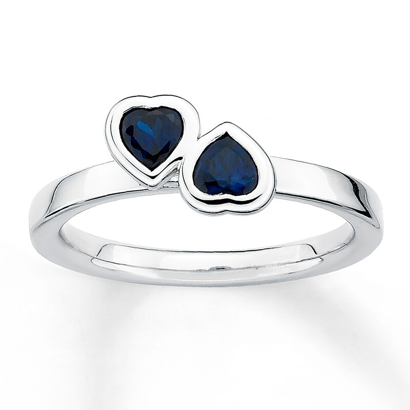 Stackable Heart Ring Lab-Created Sapphires Sterling Silver