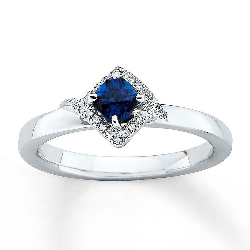 Lab-Created Sapphire Ring 1/10 ct tw Diamonds Sterling Silver