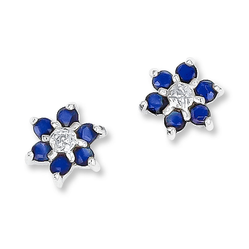 Flower Earrings Sapphires/Diamonds Sterling Silver