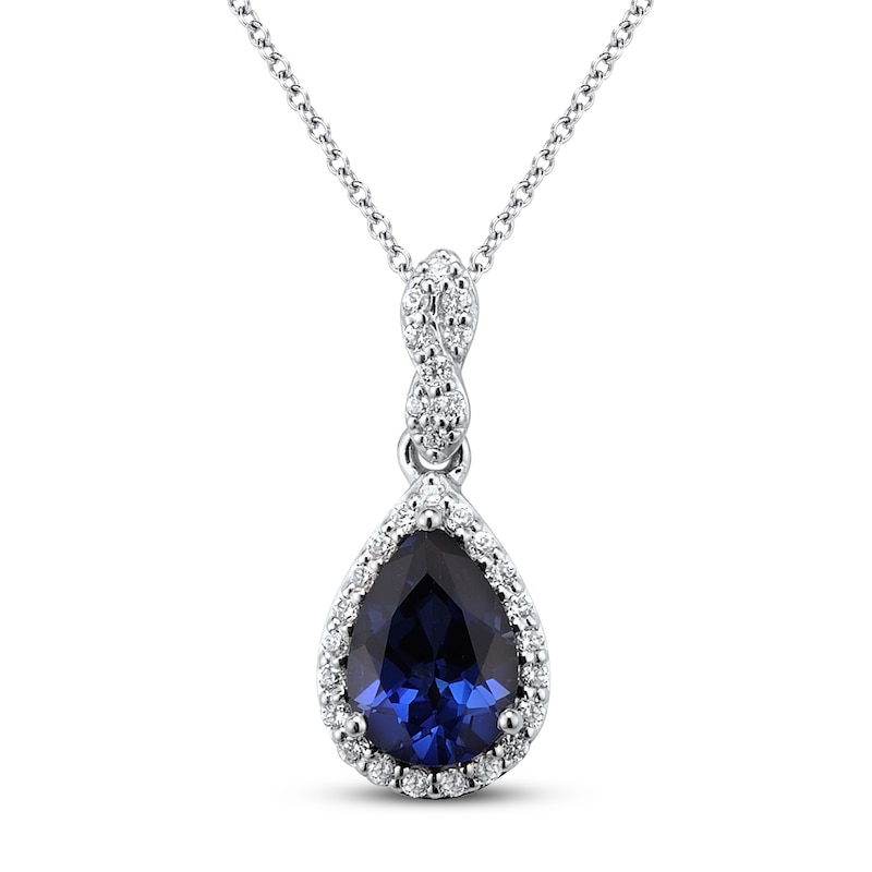 Natural Blue Sapphire Necklace Diamonds 1/10 ct tw 10K White Gold