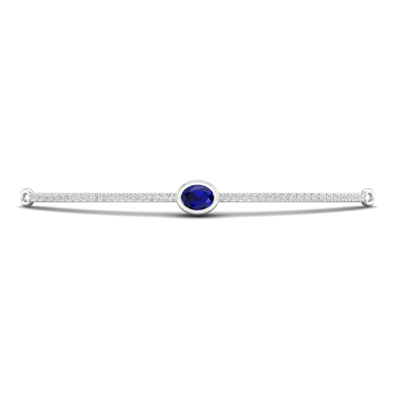 Natural Sapphire Bolo Bracelet 1/6 ct tw Diamonds 10K White Gold
