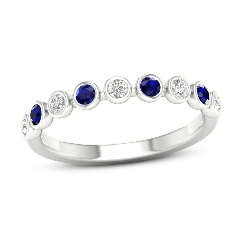 Natural Sapphire Ring 1/6 ct tw Diamonds 10K White Gold