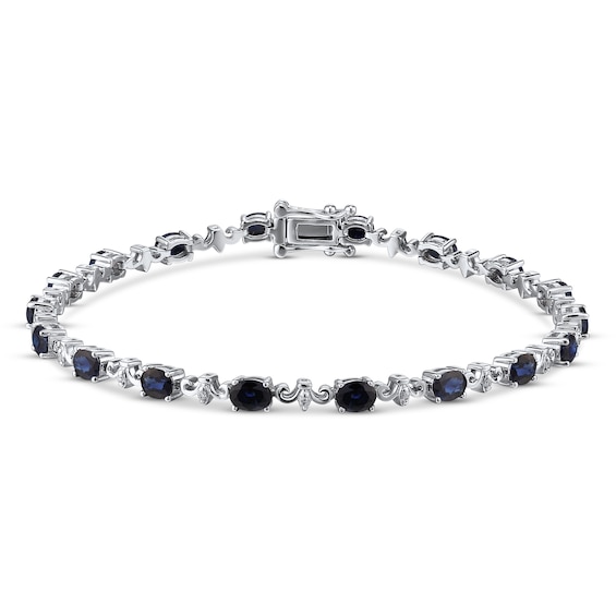 Natural Blue Sapphire Bracelet Diamonds 1/15ct tw 10K White Gold | Jared