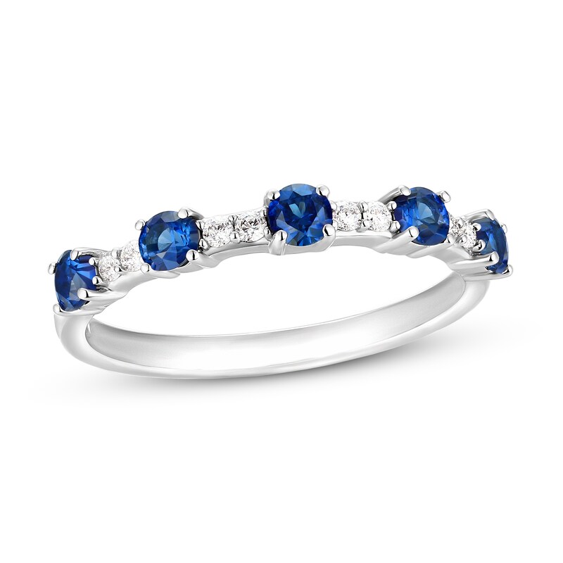 Main Image 1 of Natural Blue Sapphire Ring 1/10 ct tw Diamonds 10K White Gold