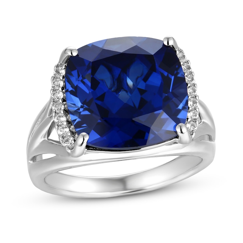 Main Image 1 of Blue/White Lab-Created Sapphire Ring Sterling Silver