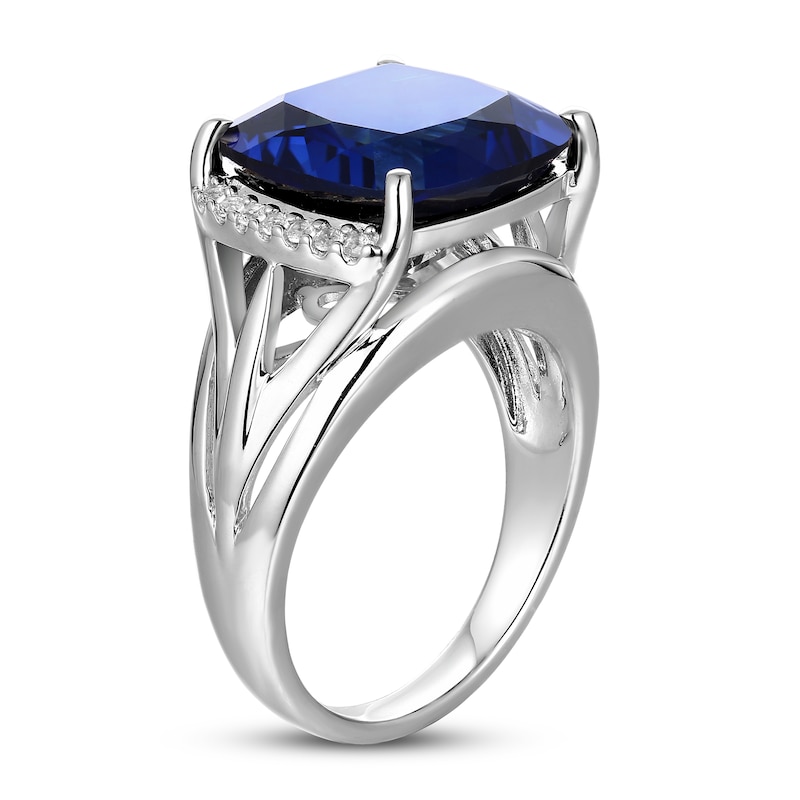 Main Image 2 of Blue/White Lab-Created Sapphire Ring Sterling Silver