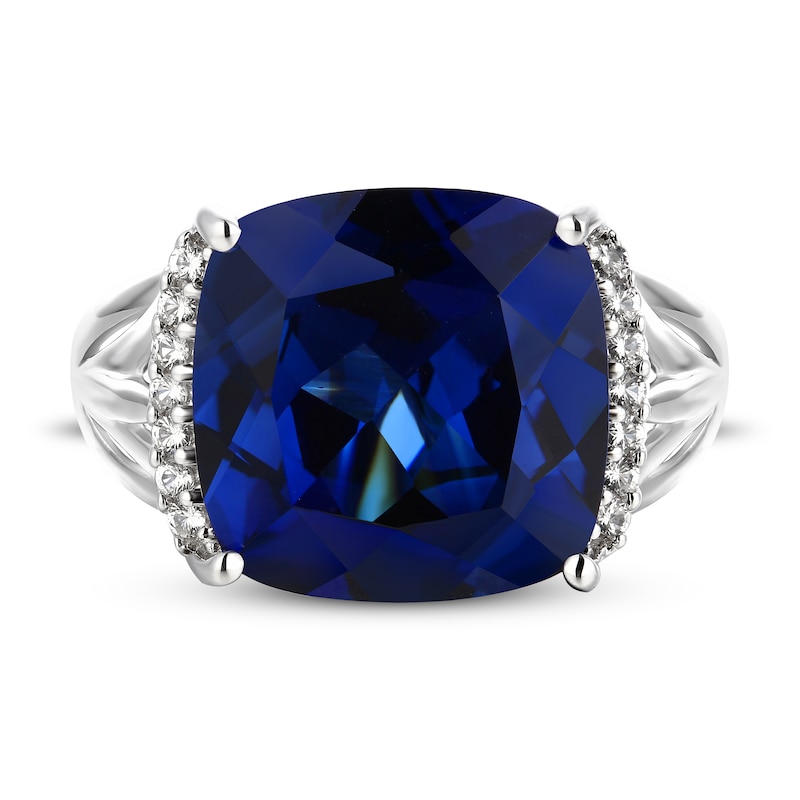 Main Image 3 of Blue/White Lab-Created Sapphire Ring Sterling Silver