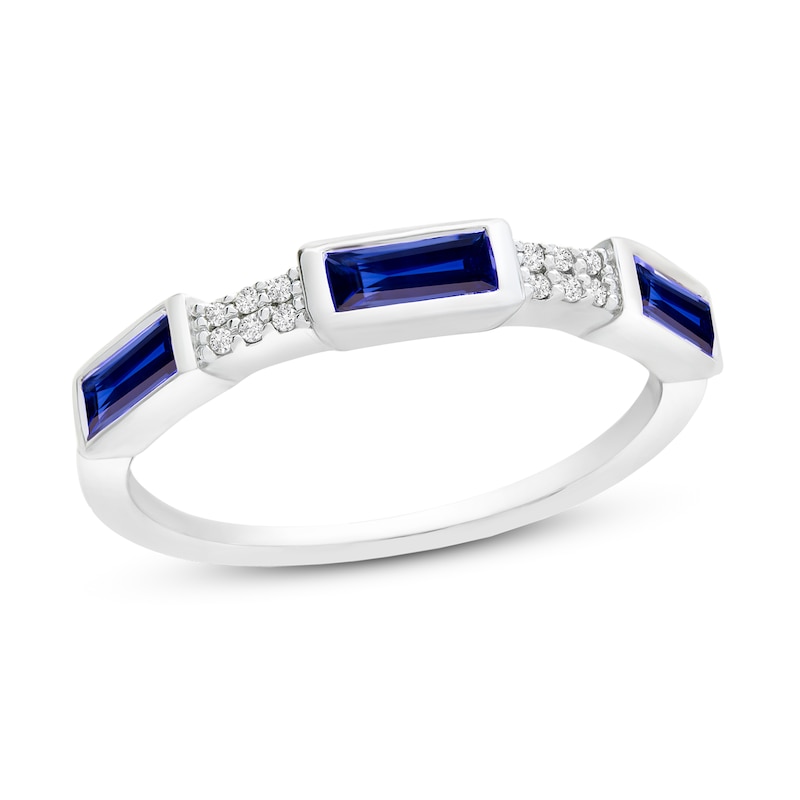 Blue Lab-Created Sapphire Ring 1/20 carat Diamonds Sterling Silver