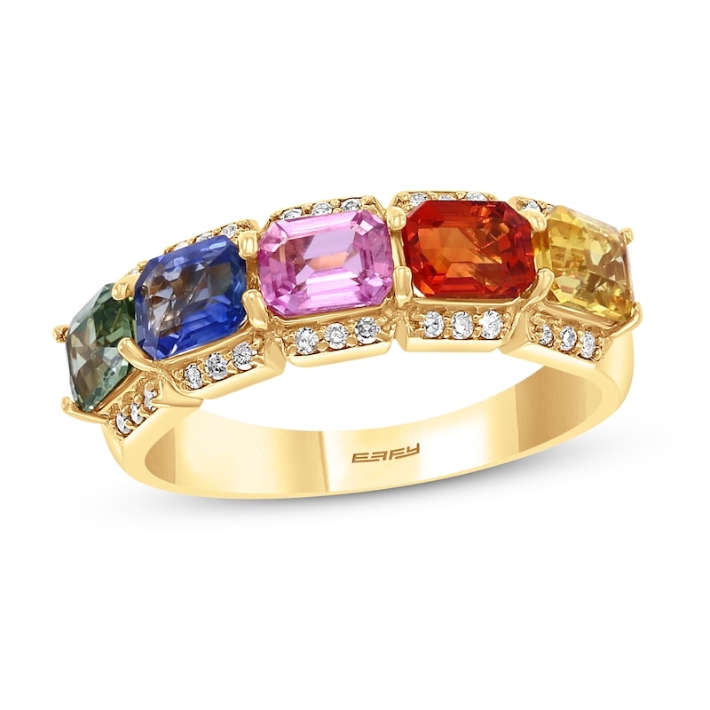 Effy Natural Sapphire Ring 1/8 ct tw Diamonds 14K Yellow Gold