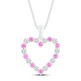 Lab-Created Pink/White Sapphire Pendant Necklace Sterling Silver