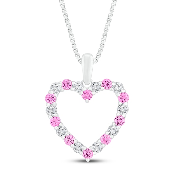 Pink/White Lab-Created Sapphire Pendant Necklace Sterling Silver