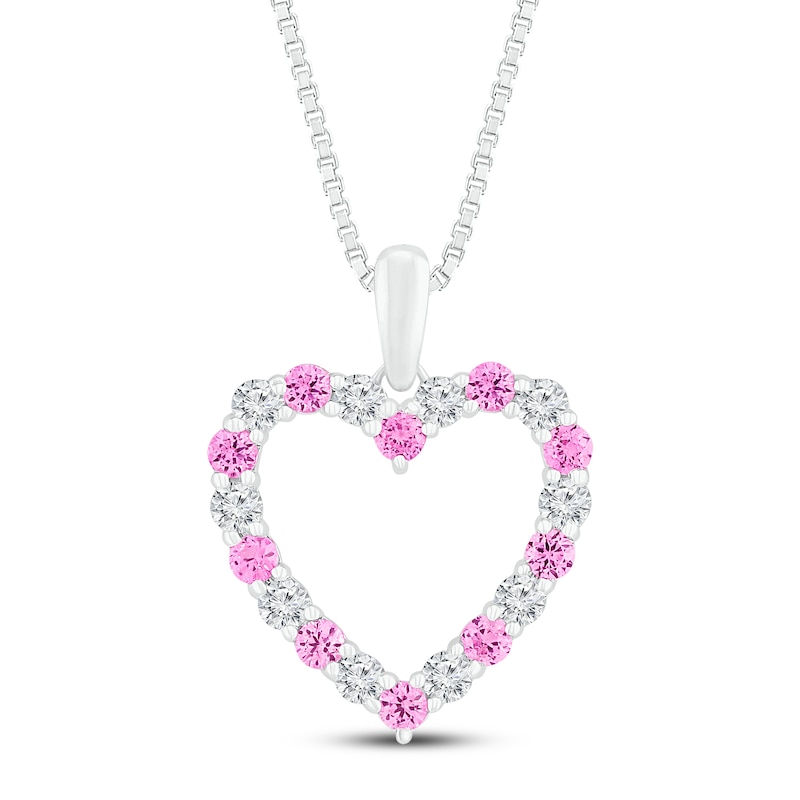 Main Image 1 of Pink/White Lab-Created Sapphire Pendant Necklace Sterling Silver