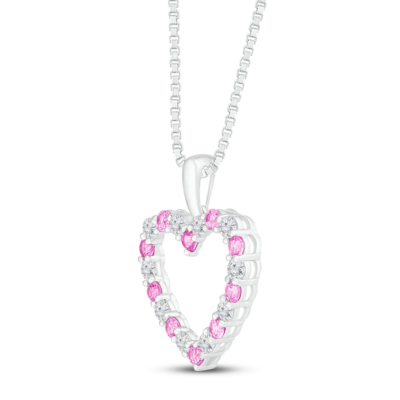 Main Image 2 of Pink/White Lab-Created Sapphire Pendant Necklace Sterling Silver
