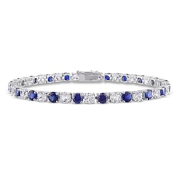 Lab-Created Sapphire Tennis Bracelet Round Sterling Silver