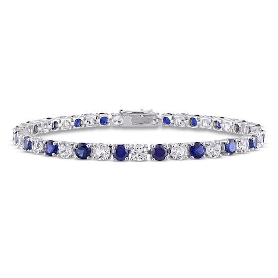 Lab-Created Sapphire Tennis Bracelet Round Sterling Silver