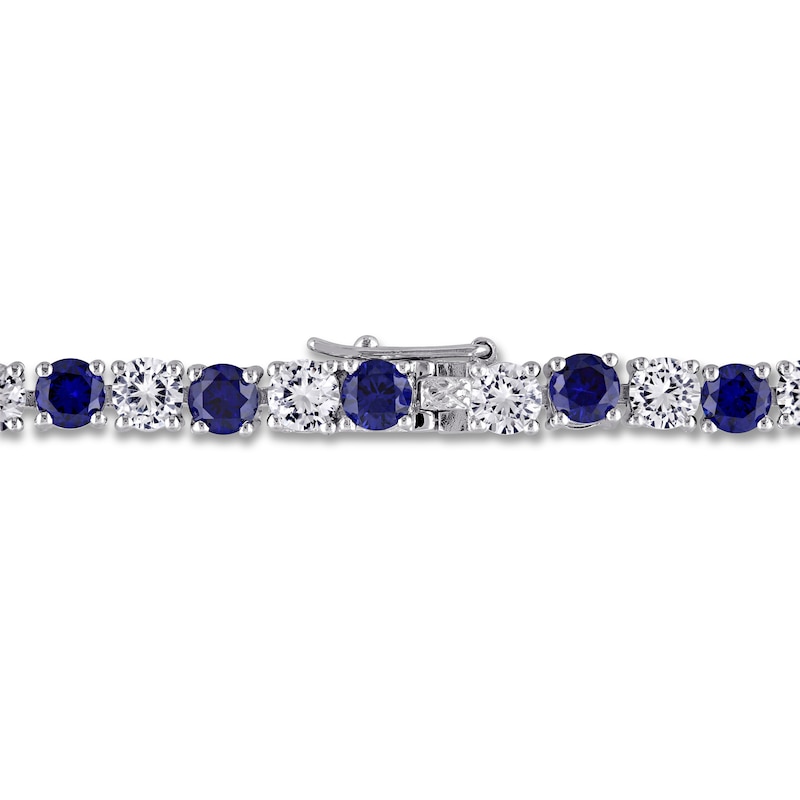 Main Image 2 of Lab-Created Sapphire Tennis Bracelet Round Sterling Silver