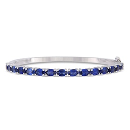 Lab-Created Blue Sapphire Bracelet Oval-cut Sterling Silver
