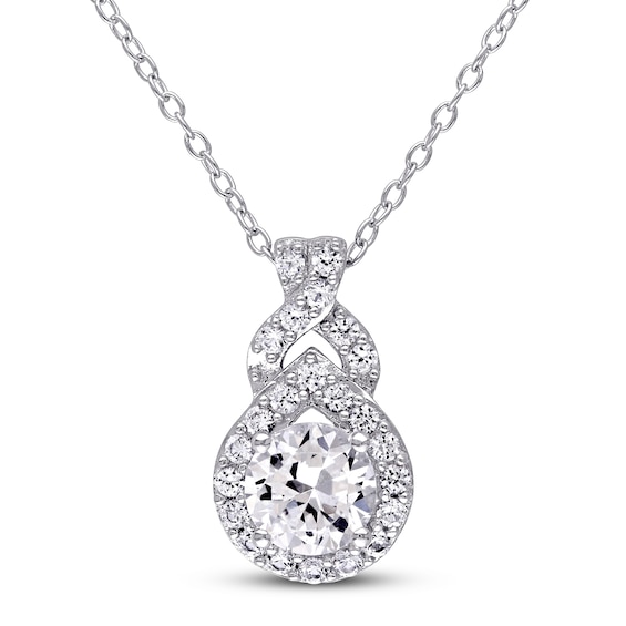 LabCreated Sapphire Necklace Round Sterling Silver