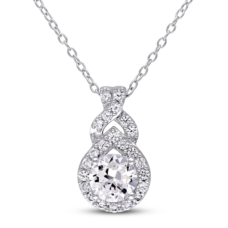 Main Image 1 of Lab-Created Sapphire Necklace Round Sterling Silver